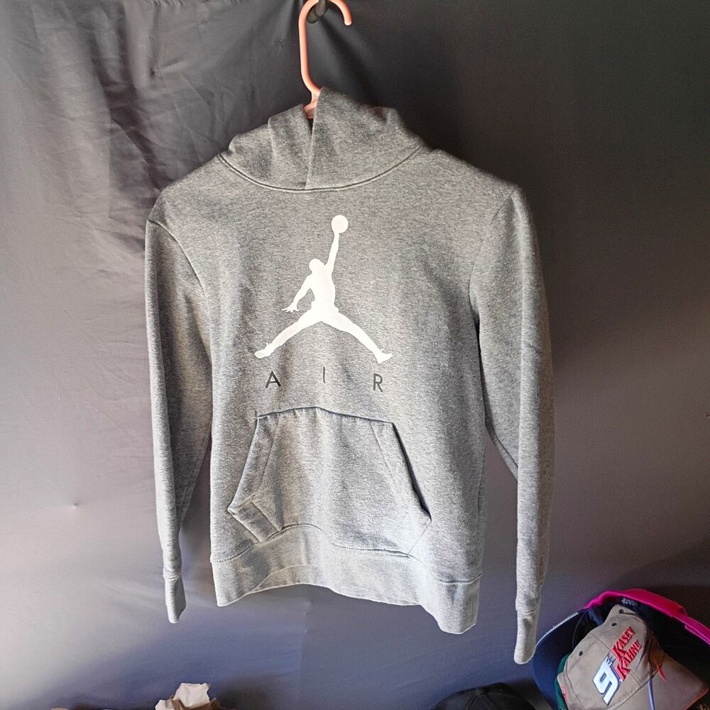 Jordan Air Men's M Gray Fleece Pullover Hoodie Jumpman Logo Pockets